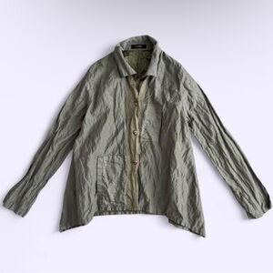 Vintage Khaki Green Asymmetrical Button Up Shirt S Unique Design